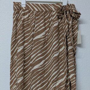 A NEW DAY Brown Zebra Animal Patterned Print Faux Wrap Bow Midi Skirt - Medium
